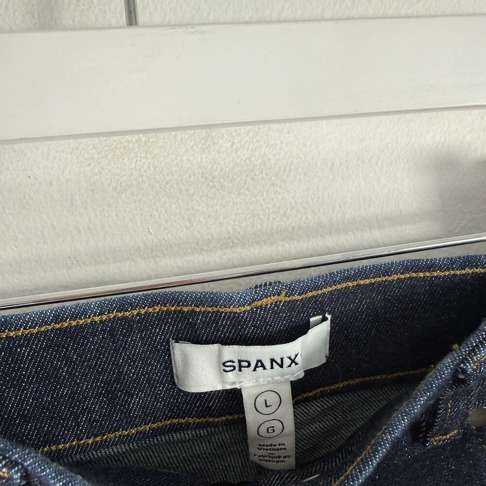 Spanx Wide Leg Pull On Jeans Raw Indigo Dark Wash Stretch Hi Rise Womens Large - Picture 5 of 11